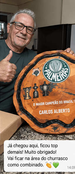Print da conversa: Já chegou aqui, ficou top demais! Muito obrigado! Vai ficar na área do churrasco como combinado.