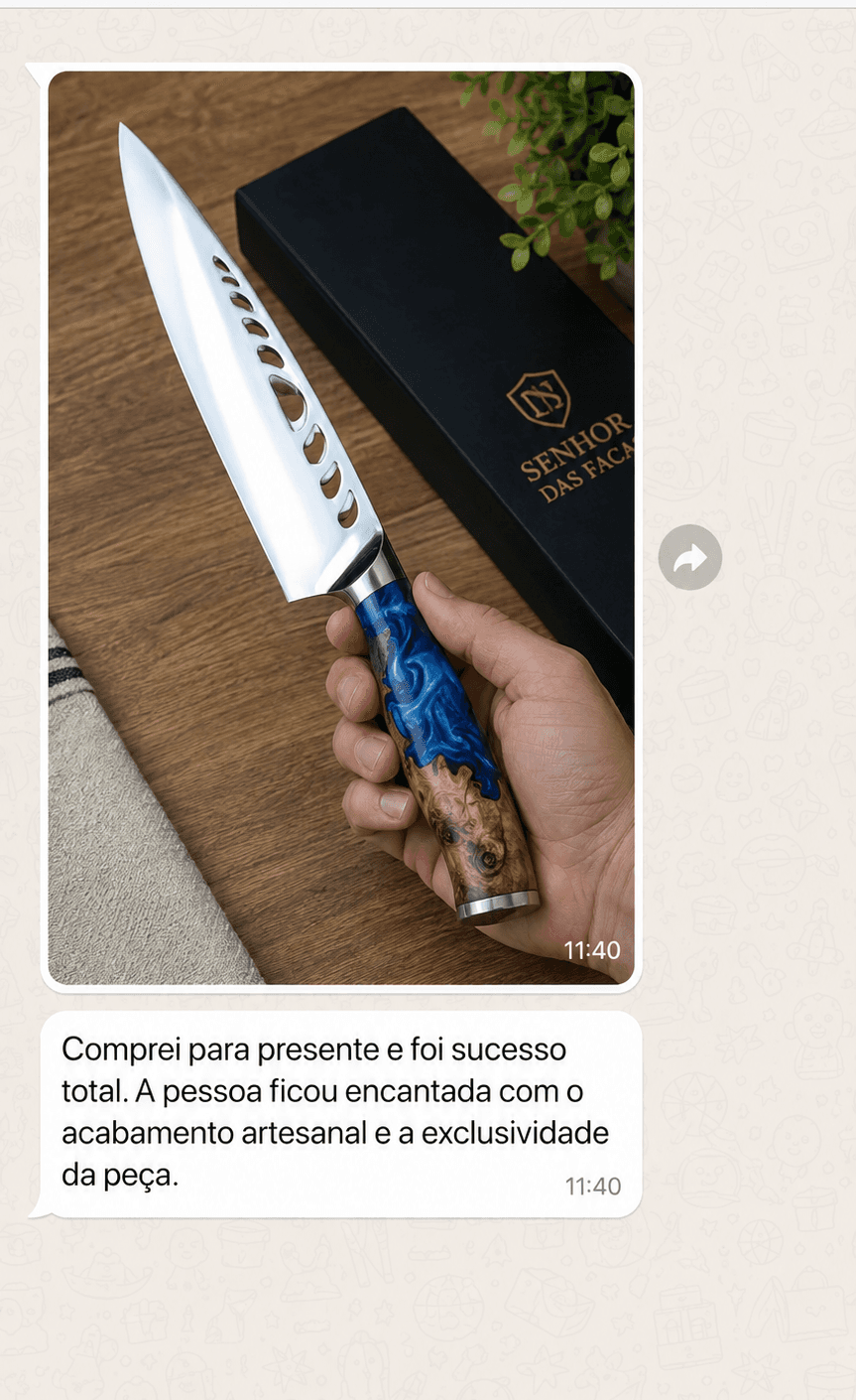 Print da conversa: Comprei para presente e foi sucesso total. A pessoa ficou encantada com o acabamento artesanal e a exclusividade da peça.